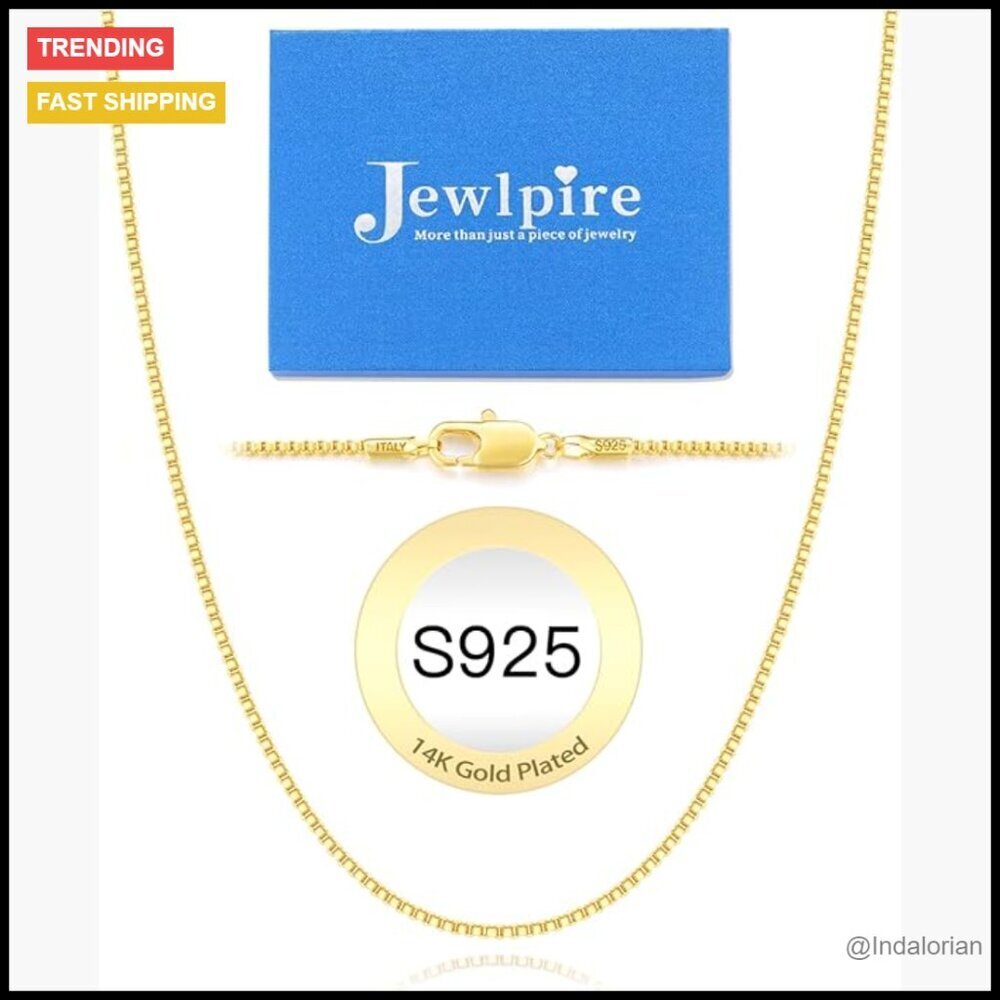 14K Gold Plated 925 Sterling Silver Box Chain Necklace 18 Inch